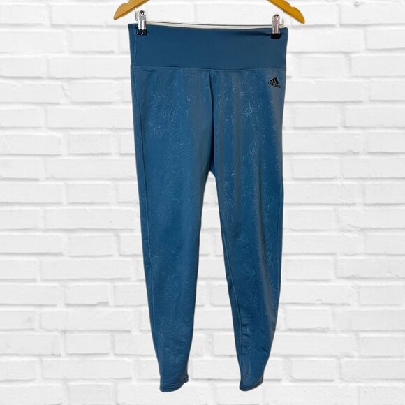 Adidas Climalite Mid-Rise Leggings Floral Printed Full Length Pull-On Yoga Pants - Picture 1 of 10